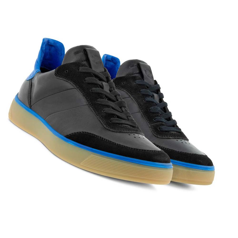 Men's Ecco Street Tray M Laced Casual Shoes Black / Blue | Canada 496AHK